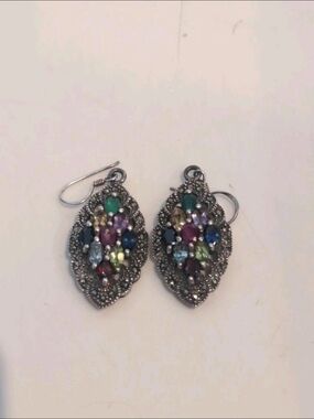 Vintage .925 Sterling Silver Marcasite / Tourmaline Earrings!